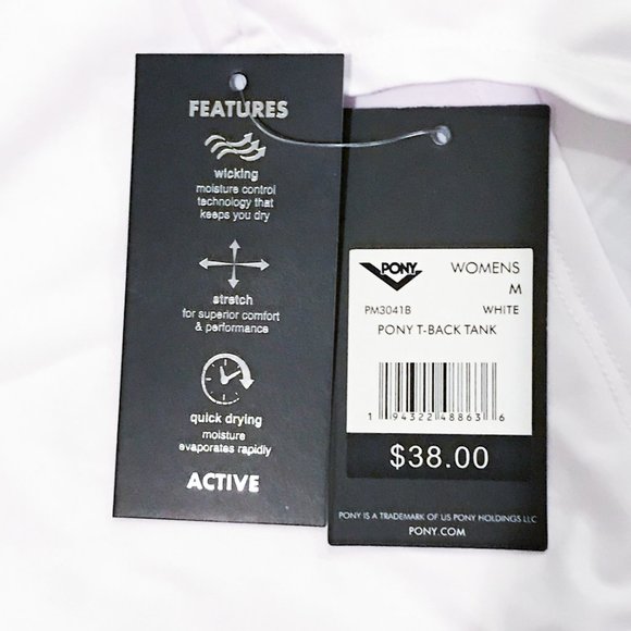 PONY ACTIVE WHITE T-BACK TANK - Picture 6 of 6